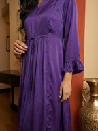 Janasya Purple A-Line Satin Dress | Grocsy