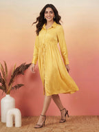 Janasya Yellow Fit & Flare Satin Dress | Grocsy
