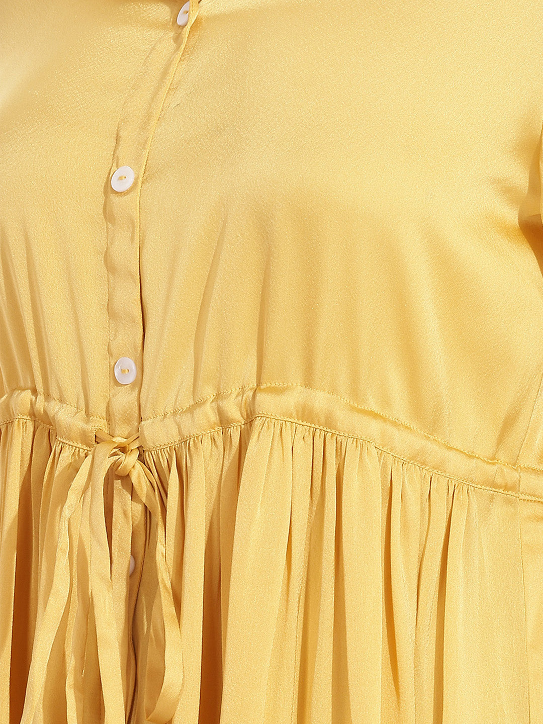 Janasya Yellow Fit & Flare Satin Dress | Grocsy