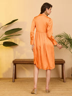 Janasya Orange Fit & Flare Satin Dress | Grocsy