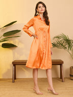 Janasya Orange Fit & Flare Satin Dress | Grocsy