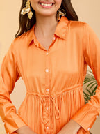 Janasya Orange Fit & Flare Satin Dress | Grocsy