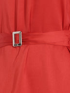 Janasya Red A-Line Satin Dress | Grocsy