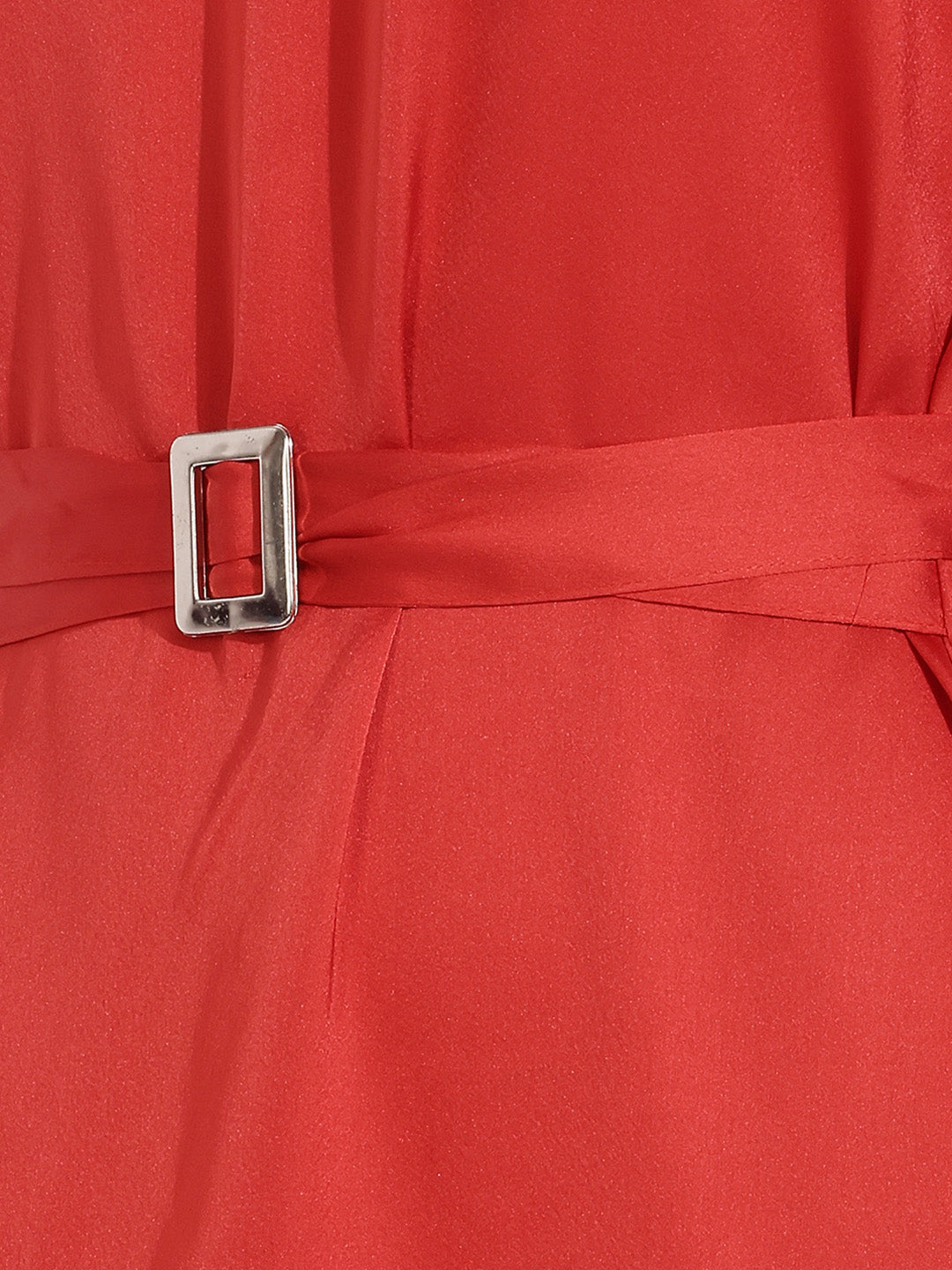 Janasya Red A-Line Satin Dress | Grocsy