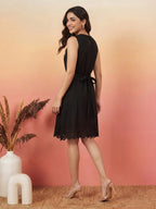 Janasya Black A-Line Cotton Dress | Grocsy
