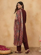 Janasya Brown Straight Crepe Kurta,Bottom & Dupatta | Grocsy