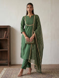Janasya Sage Straight Crepe Kurta,Bottom & Dupatta | Grocsy