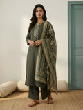 Janasya Olive Straight Crepe Kurta,Bottom & Dupatta | Grocsy