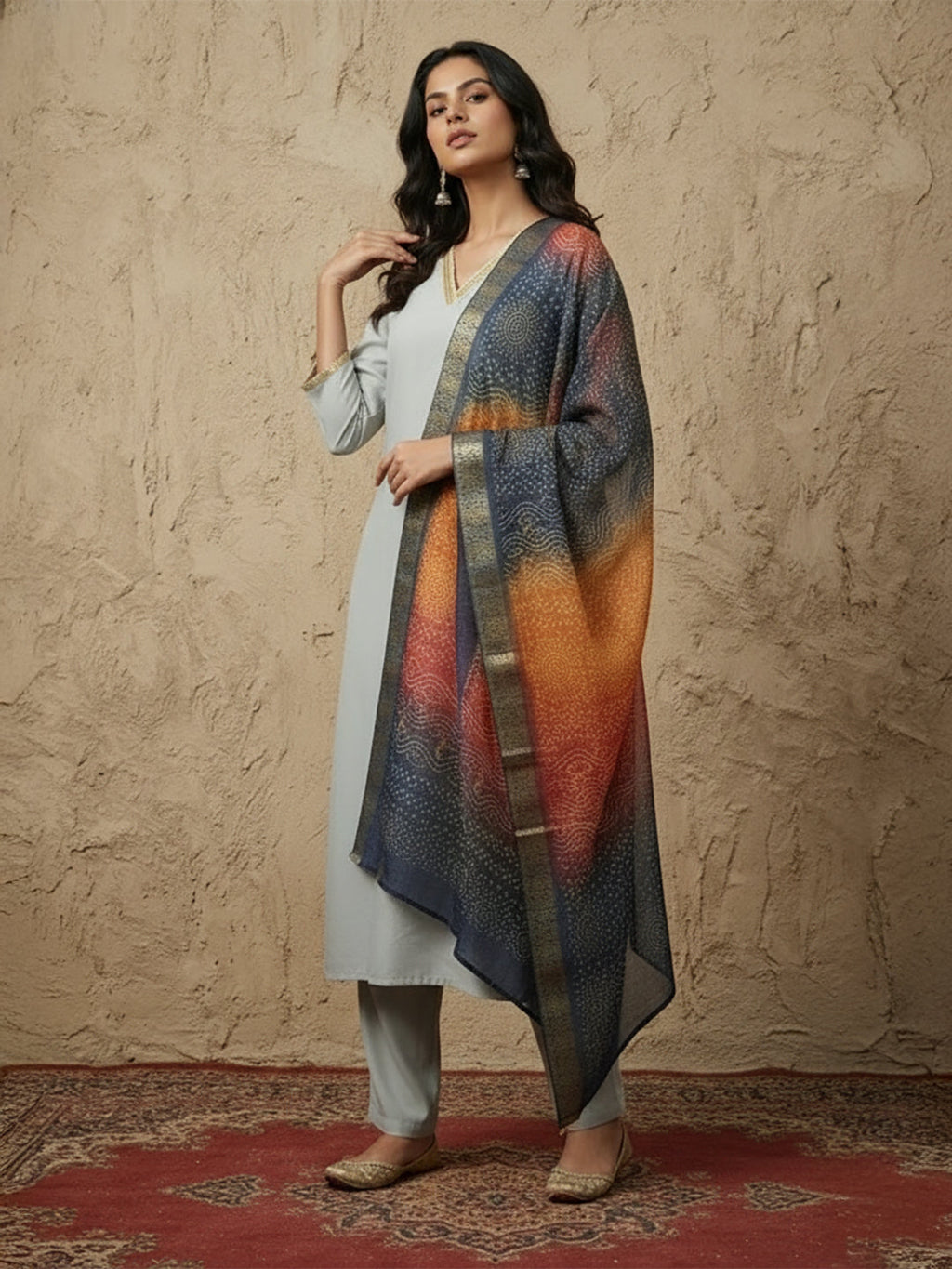 Janasya Grey Straight Crepe Kurta,Bottom & Dupatta | Grocsy