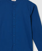 Manet Boys Mandarin Collar Full Sleeves Solid Shirt -Blue | Grocsy