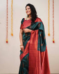 DEIANA'S Beautiful Designer Golden zari Soft Lichi Silk Saree - Teal | Grocsy