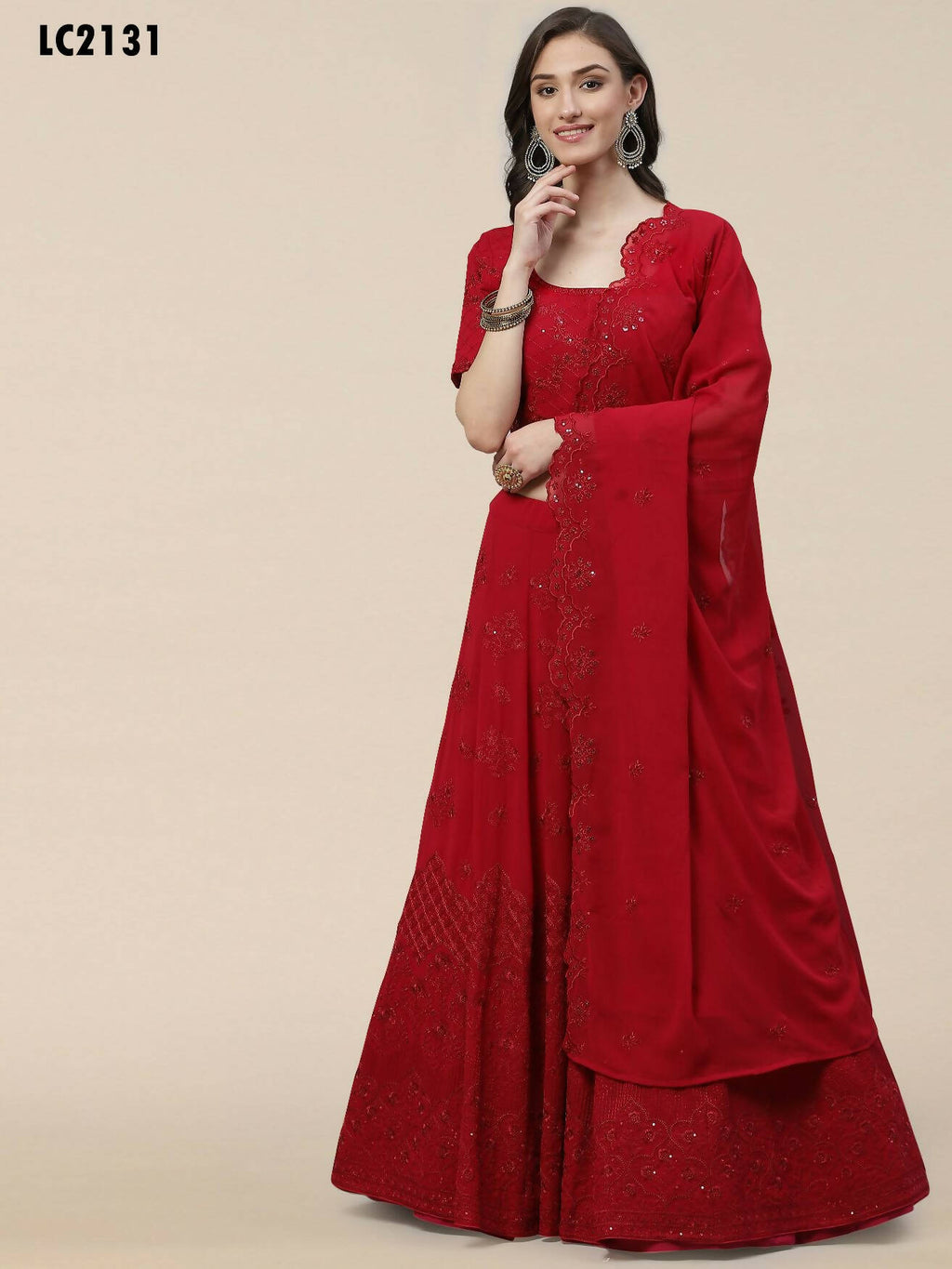 Dark Pink Georgette Thread with Sequins Embroidered work Lehenga Choli with Dupatta - Jivika | Grocsy