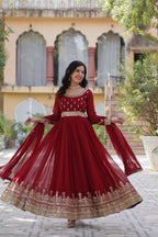 Joban Fashion Maroon Georgette Sequence Embroidery Work Kurta Set | Grocsy