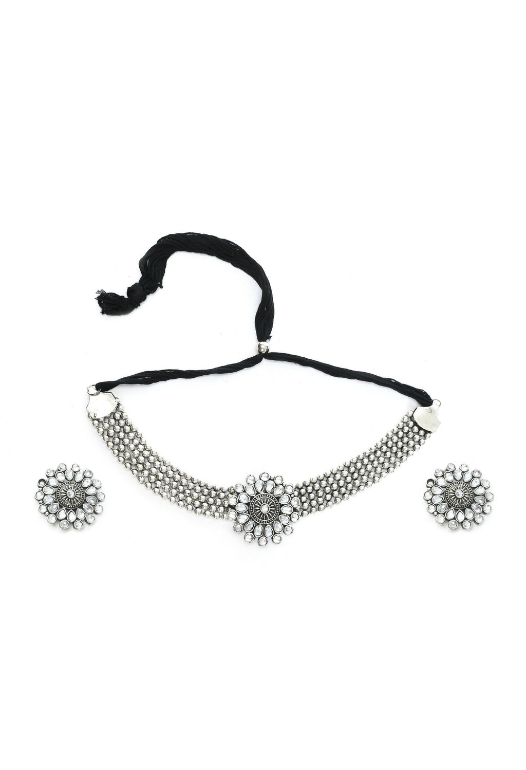 Mominos Fashion Johar Kamal Oxidised Silver-Plated Brass Finish Kundan Choker For Women (Silver) | Grocsy