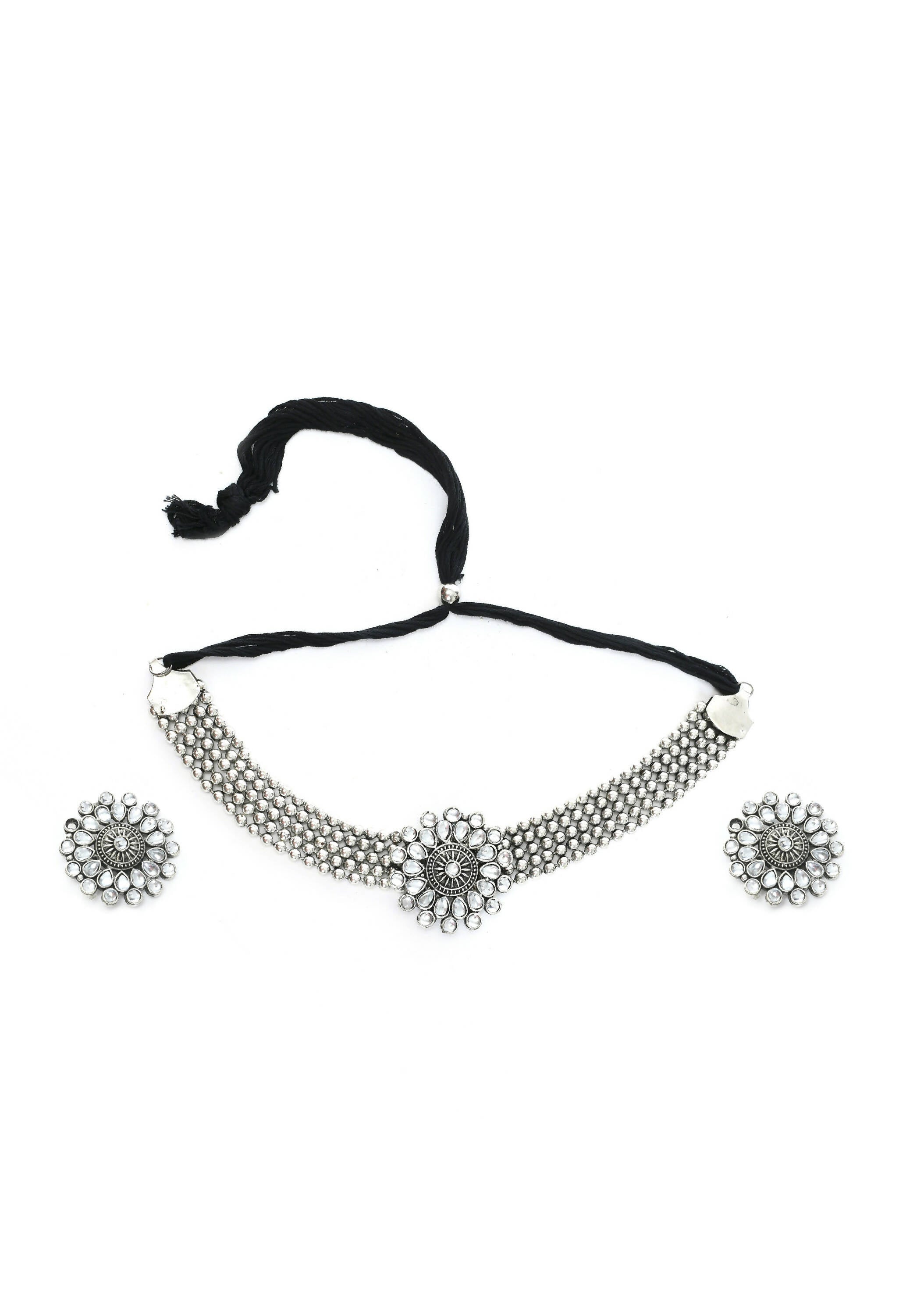 Mominos Fashion Johar Kamal Oxidised Silver-Plated Brass Finish Kundan Choker For Women (Silver) | Grocsy