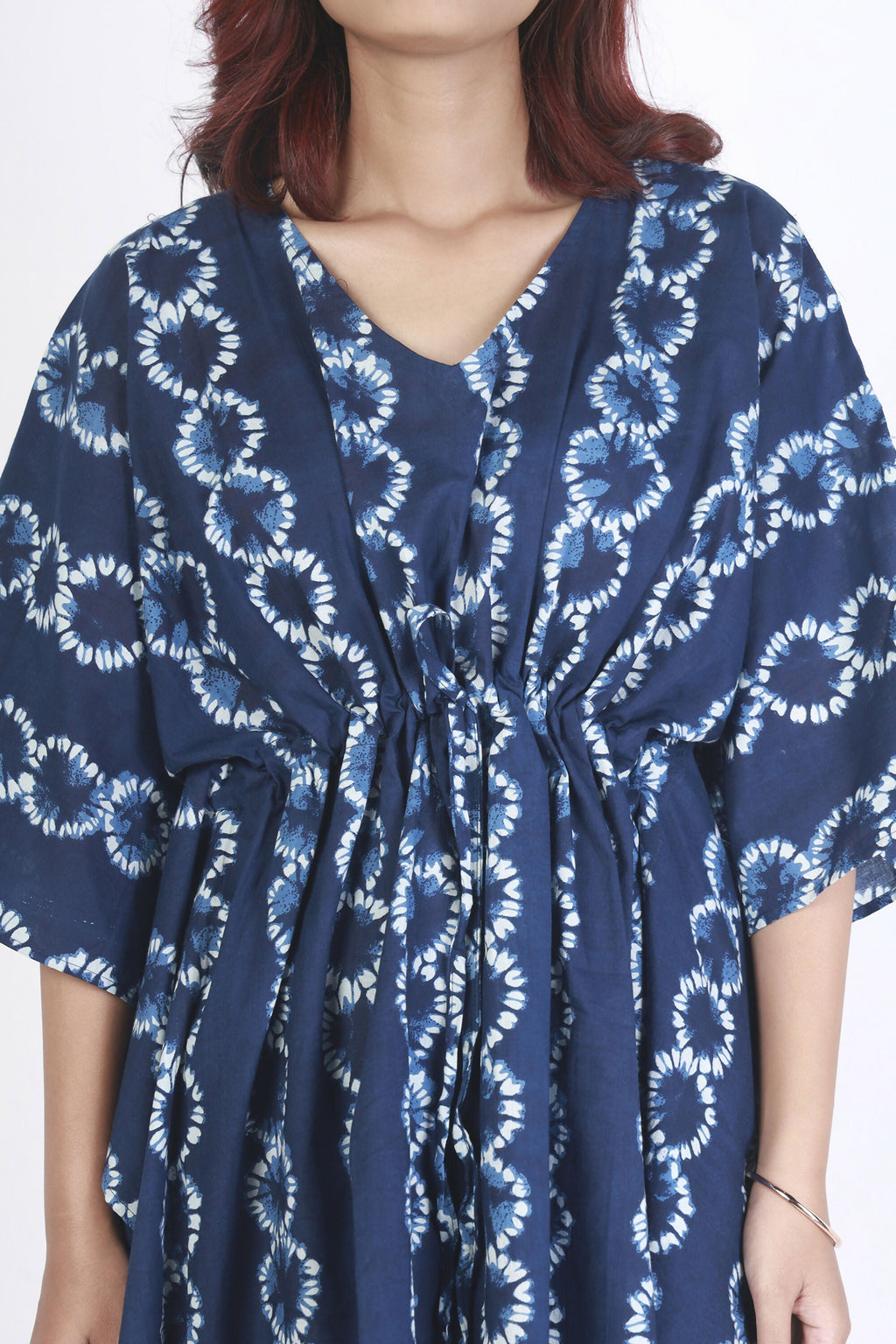 Breathables Women’S Loungewear Kaftan Cotton Blue Abstract Print Co-Ord Set | Grocsy