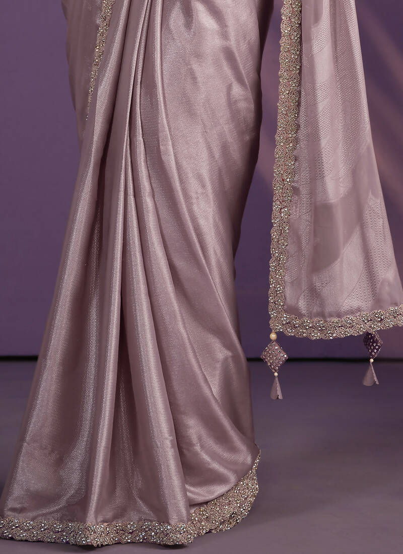 Purple Pattern Georgette Embroidered Saree With Stitched Blouse - Mohmanthan Exotica | Grocsy