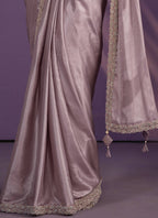 Purple Pattern Georgette Embroidered Saree With Stitched Blouse - Mohmanthan Exotica | Grocsy
