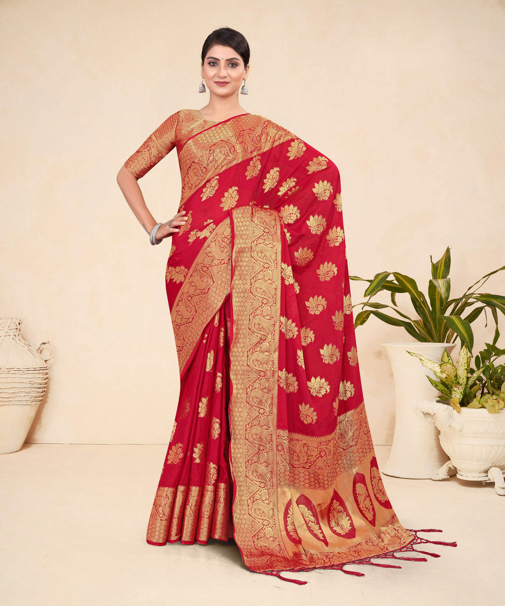 Red Viscose Weaving Designer Saree - Vandini | Grocsy