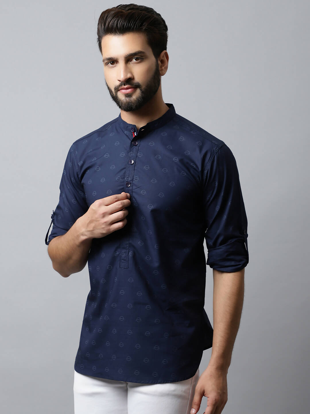Even Apparels Navy blue Color Pure Cotton Men's Kurta With Band Collar (PRT1184) | Grocsy