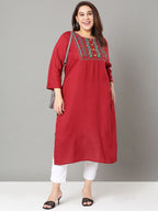 Sztori Plus Size Floral Yoke Design Straight Kurta | Grocsy