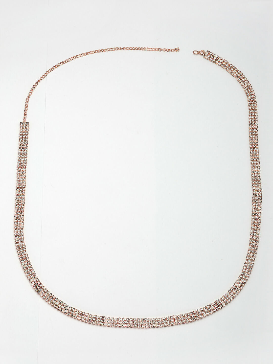 NVR Women's Rose Gold-Polished AD-Studded 3 Layered Kamarbandh Waist Chain | Grocsy