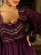 Janasya Purple Georgette Sequined Tunic & Bottom | Grocsy