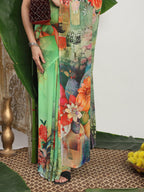 Shivam Fabrics Green Georgette Fabric Printed Saree | Grocsy