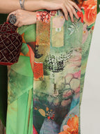 Shivam Fabrics Green Georgette Fabric Printed Saree | Grocsy