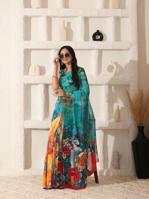 Shivam Fabrics Multi Color Georgette Fabric Printed Saree | Grocsy
