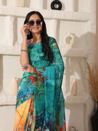 Shivam Fabrics Multi Color Georgette Fabric Printed Saree | Grocsy