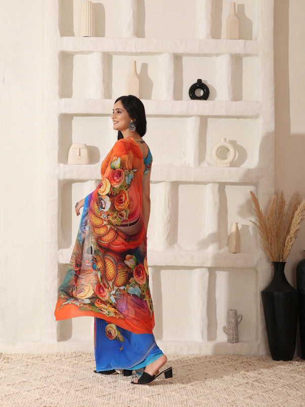 Shivam Fabrics Red Georgette Fabric Printed Saree | Grocsy