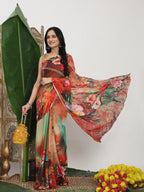 Shivam Fabrics Multi Color Georgette Fabric Printed Saree | Grocsy