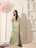 Shivam Fabrics Green Lichi Patta Fabric Printed Saree | Grocsy