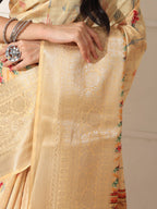 Shivam Fabrics Beige Lichi Patta Fabric Printed Saree | Grocsy