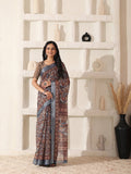 Shivam Fabrics Brown Linen Fabric Printed Saree | Grocsy