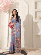 Shivam Fabrics Purple Linen Fabric Printed Saree | Grocsy