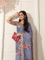 Shivam Fabrics Purple Linen Fabric Printed Saree | Grocsy