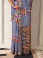 Shivam Fabrics Purple Linen Fabric Printed Saree | Grocsy