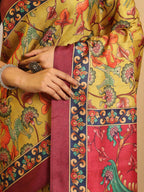 Shivam Fabrics Yellow Tussar Silk Fabric Printed Saree | Grocsy