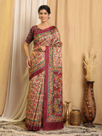 Shivam Fabrics Multi Color Tussar Silk Fabric Printed Saree | Grocsy