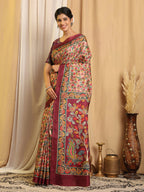 Shivam Fabrics Multi Color Tussar Silk Fabric Printed Saree | Grocsy