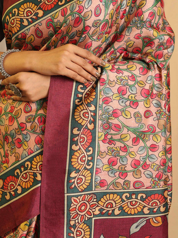 Shivam Fabrics Multi Color Tussar Silk Fabric Printed Saree | Grocsy