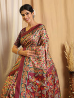 Shivam Fabrics Multi Color Tussar Silk Fabric Printed Saree | Grocsy