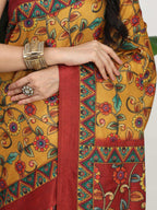 Shivam Fabrics Mustard Tussar Silk Fabric Printed Saree | Grocsy