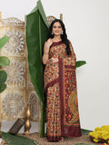 Shivam Fabrics Beige Tussar Silk Fabric Printed Saree | Grocsy
