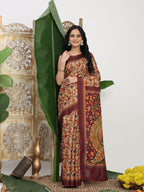 Shivam Fabrics Beige Tussar Silk Fabric Printed Saree | Grocsy