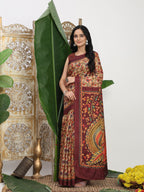Shivam Fabrics Beige Tussar Silk Fabric Printed Saree | Grocsy