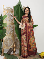 Shivam Fabrics Beige Tussar Silk Fabric Printed Saree | Grocsy