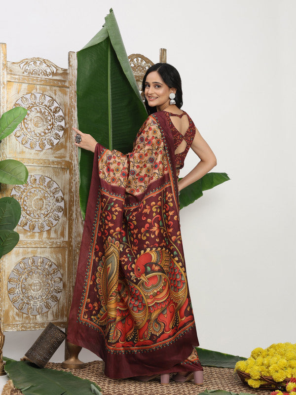 Shivam Fabrics Beige Tussar Silk Fabric Printed Saree | Grocsy